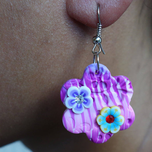 Pair of Hook Flower Earrings Womens Girls Kid Dangle Drop Studs Floral Jewellery
