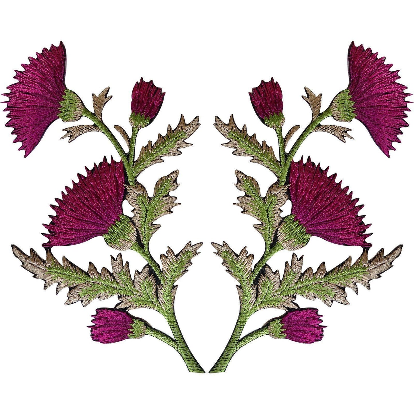 Pair of Magenta Pink Thistle Flower Patches Iron Sew On Shirt Bag Flowers Patch