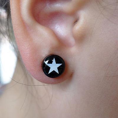 Pair of Magnetic Clip On Black Stud White Star Earrings Mens Womens Jewellery