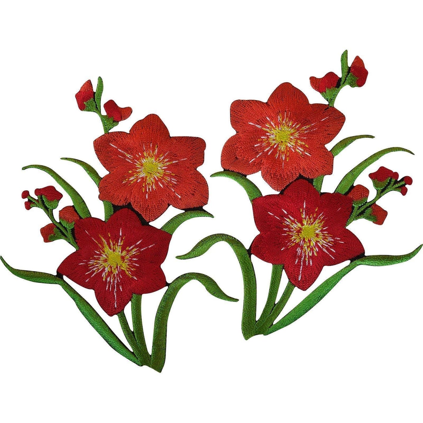 Pair of Orange Red Flower Patches Iron Sew On Flowers Embroidered Patch Badge