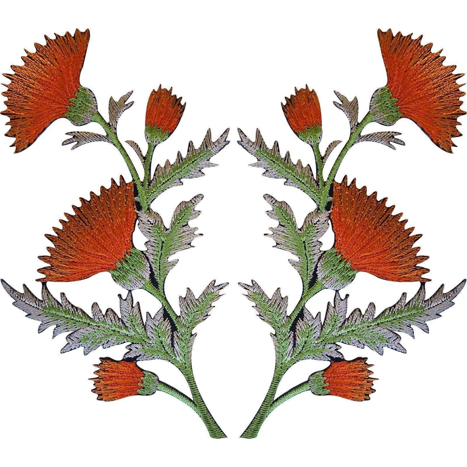 Pair of Orange Thistle Flower Patches Iron Sew On Embroidery Patch Badge Flowers