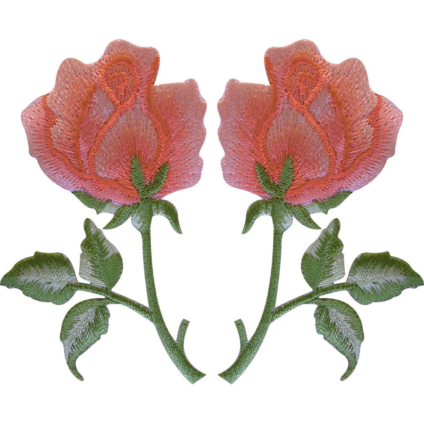 Pair of Peach Pink Rose Patches Iron Sew On Embroidered Roses Flower Patch Badge