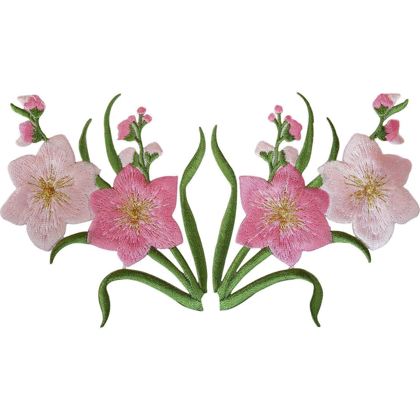 Pair of Pink Flower Patches Iron Sew On Flowers Embroidered Patch Badge Applique