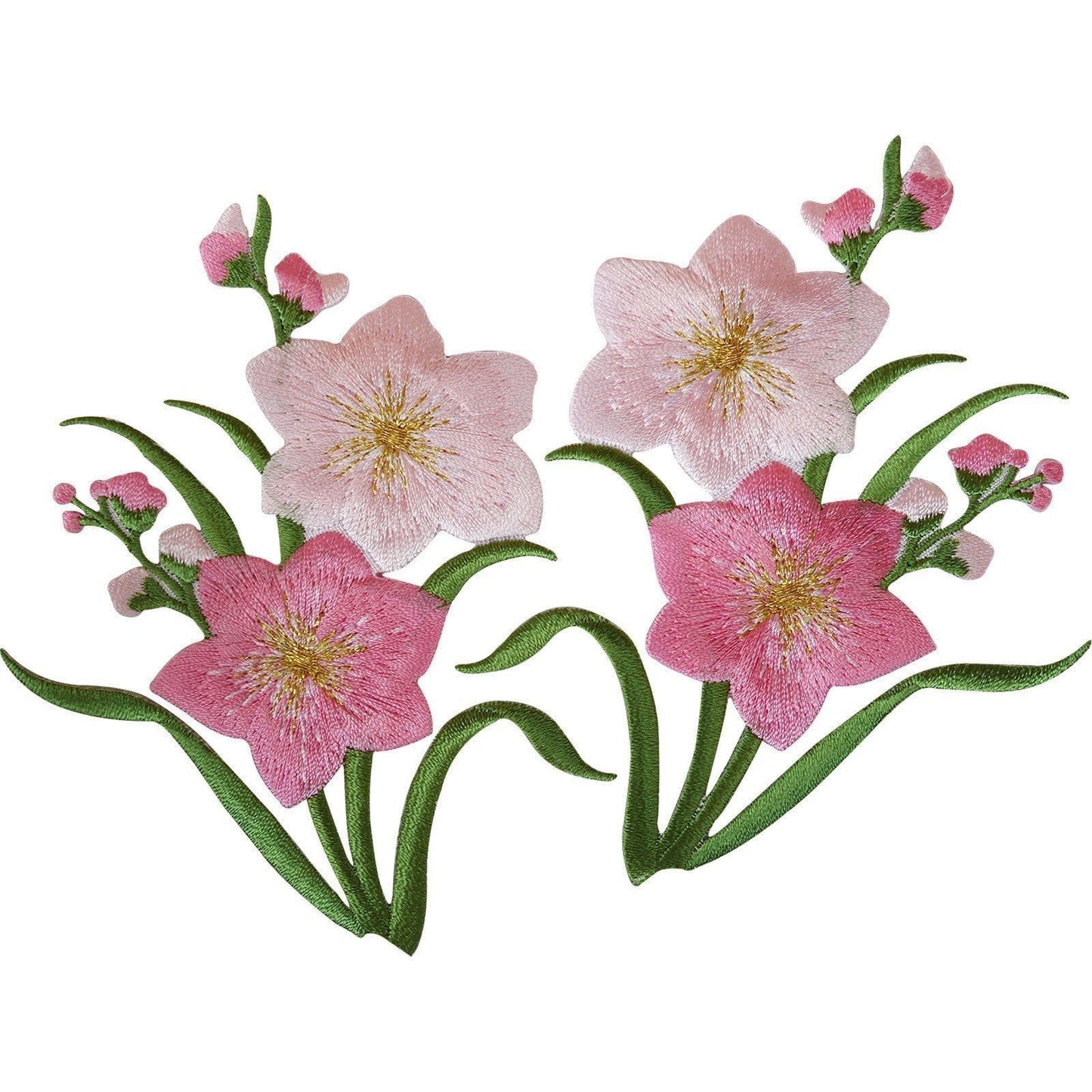 Pair of Pink Flower Patches Iron Sew On Flowers Embroidered Patch Badge Applique