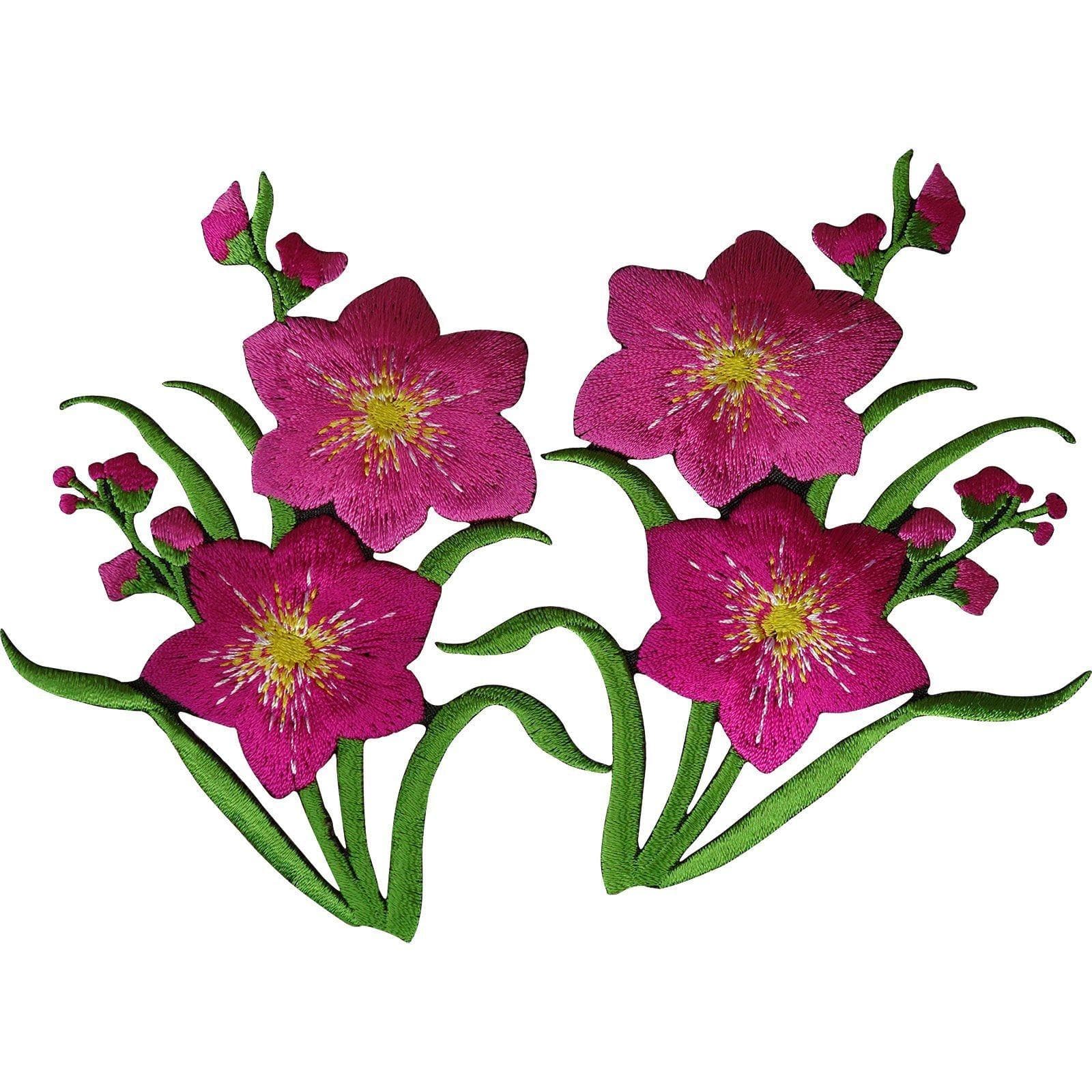Pair of Pink Flower Patches Iron Sew On Flowers Embroidery Patch Badge Applique