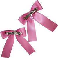 Pair of Pink Hair Bow Ribbon Clips Grips Clasps Barrettes Girls Kids Accessories
