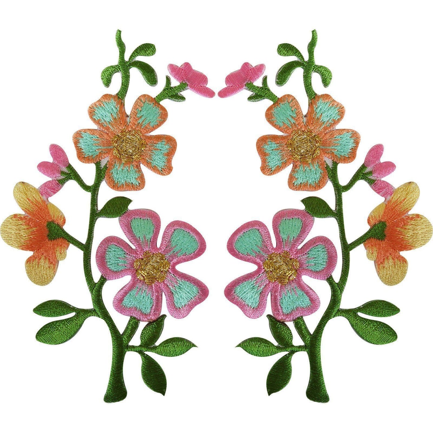 Pair of Pink Peach Flower Patches Iron On Sew On Flowers Embroidered Patch Badge