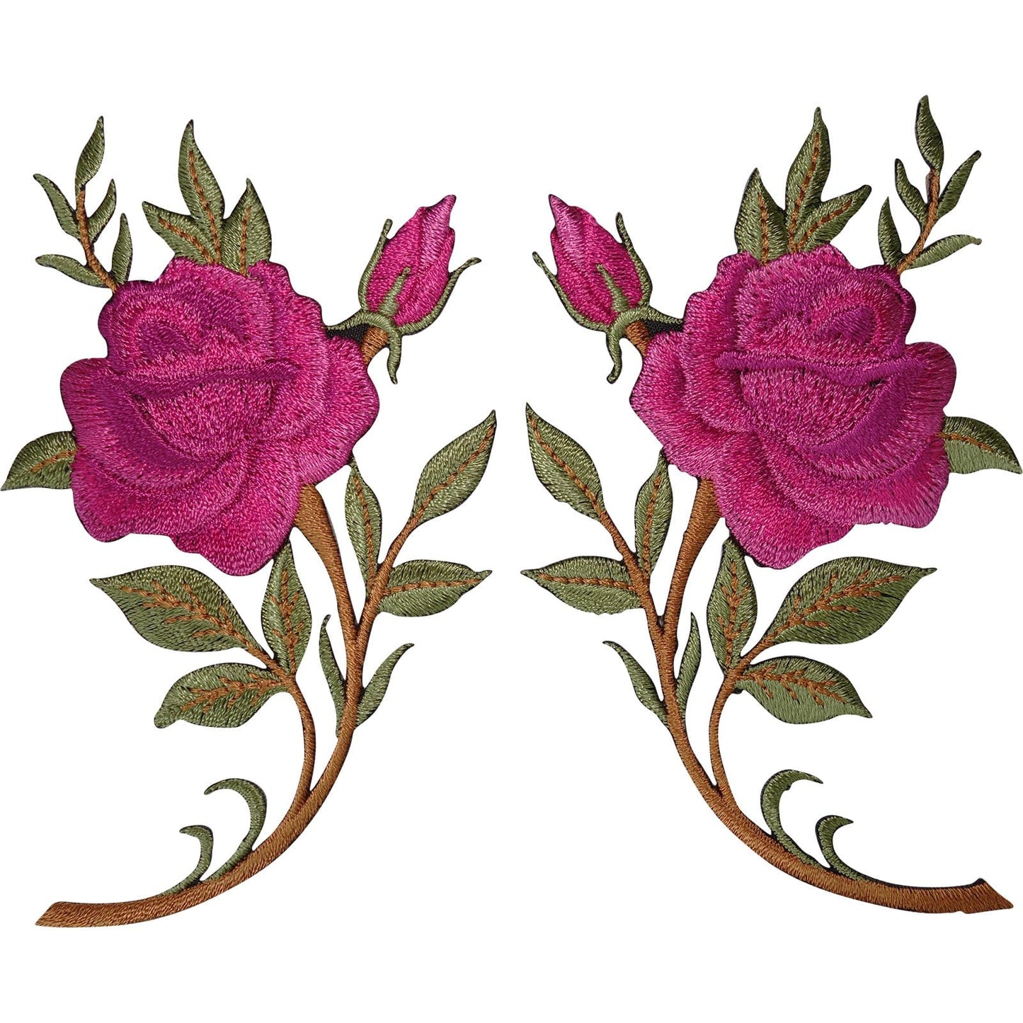 Pair of Pink Rose Flower Patches Iron On Sew On Embroidered Patch Badge Flowers
