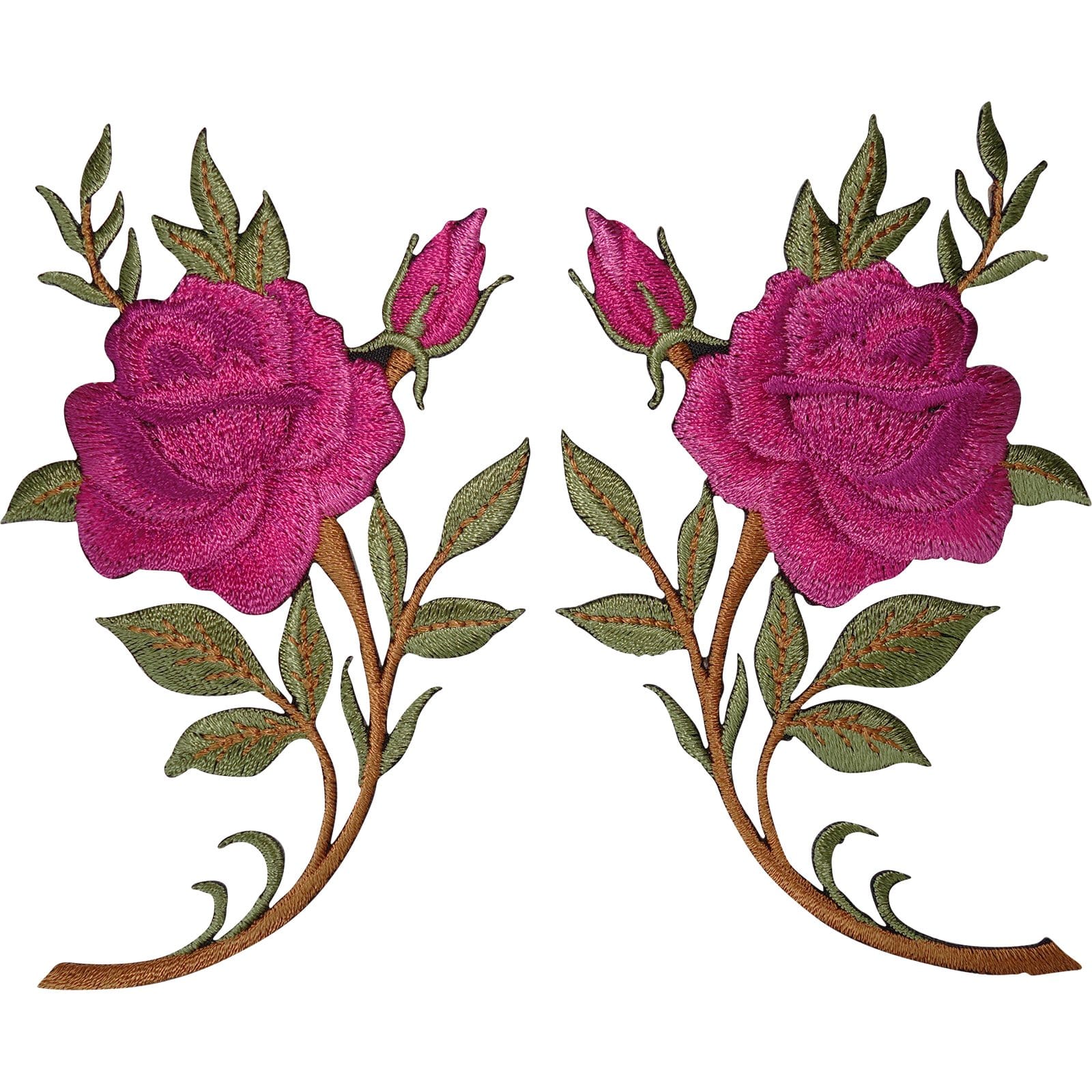 Pair of Pink Rose Flower Patches Iron On Sew On Embroidered Patch Badge Flowers