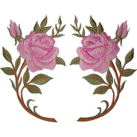 Pair of Pink Rose Flower Patches Iron Sew On Cloth Embroidered Patch Badge Roses