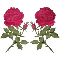 Pair of Pink Rose Flower Patches Iron Sew On Jeans Clothes Flowers Patch Badge