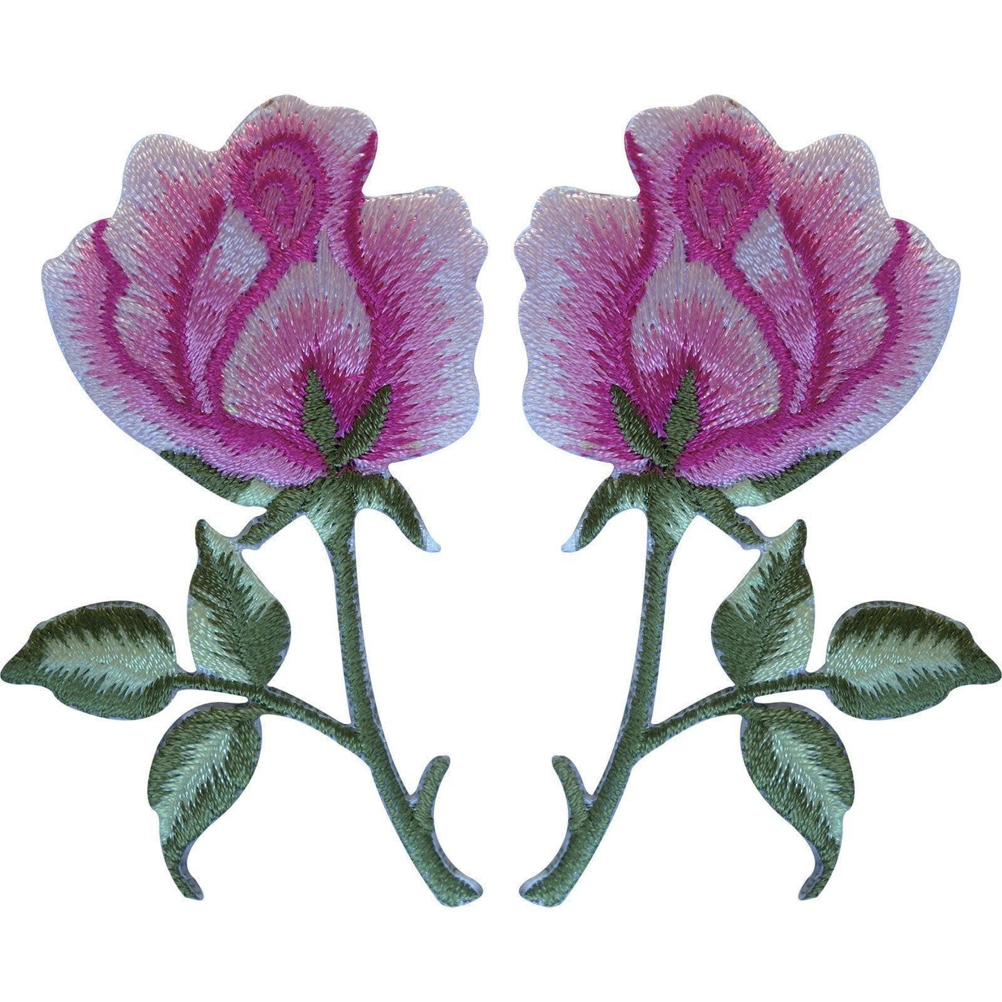 Pair of Pink Rose Patches Iron On Sew On Embroidered Roses Flowers Patch Badges