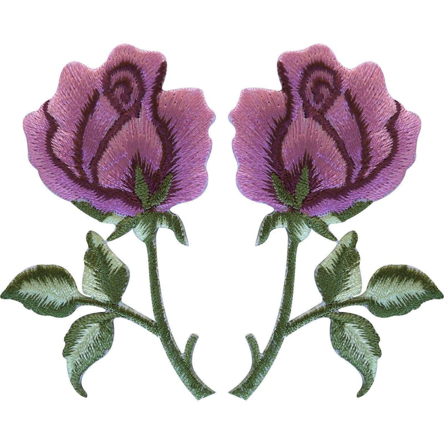 Pair of Pink Rose Patches Iron / Sew On Clothes Embroidered Flower Patch Badge