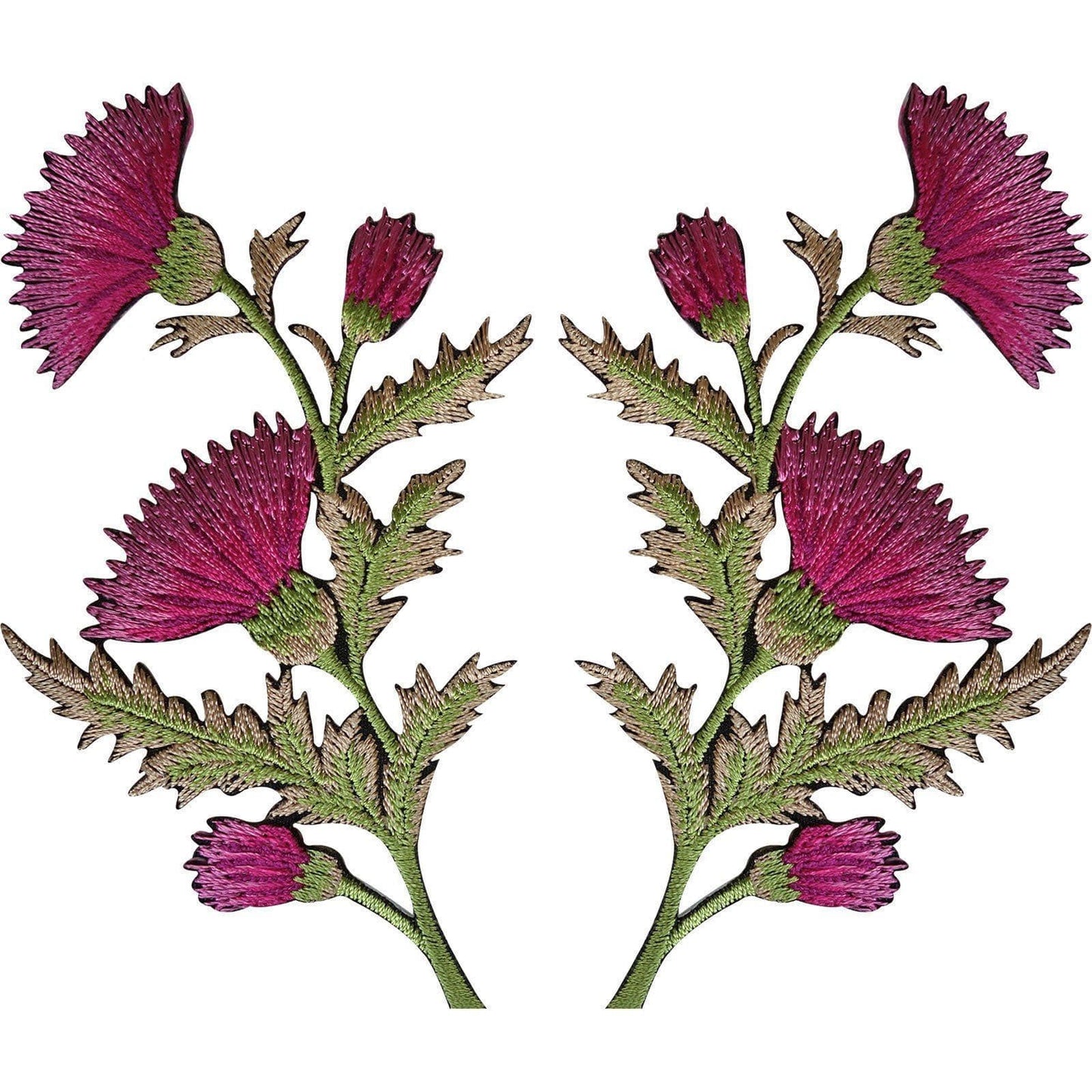 Pair of Pink Thistle Flower Patches Iron Sew On Embroidered Patch Badge Flowers