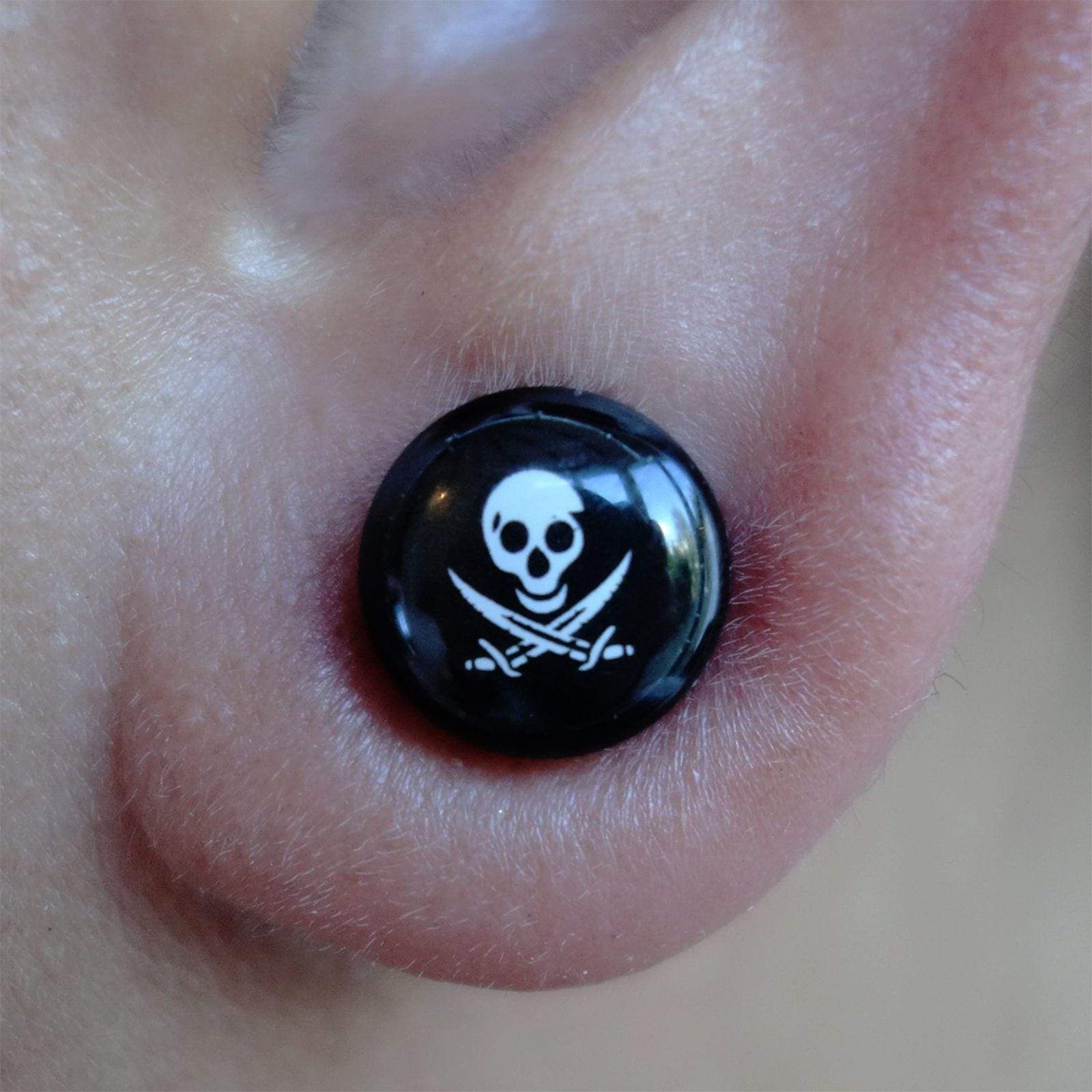 Pair of Pirate Skull Magnetic Earrings Mens Boys Kids Costume Jewellery Studs