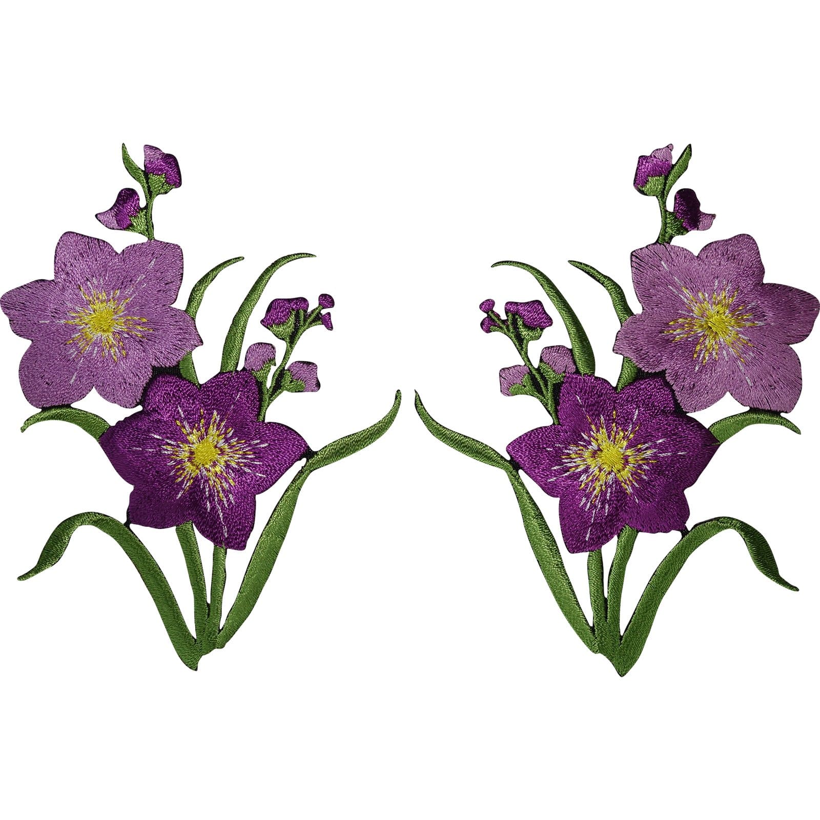 Pair of Purple Flower Patches Iron Sew On Flowers Clothes Embroidery Patch Badge