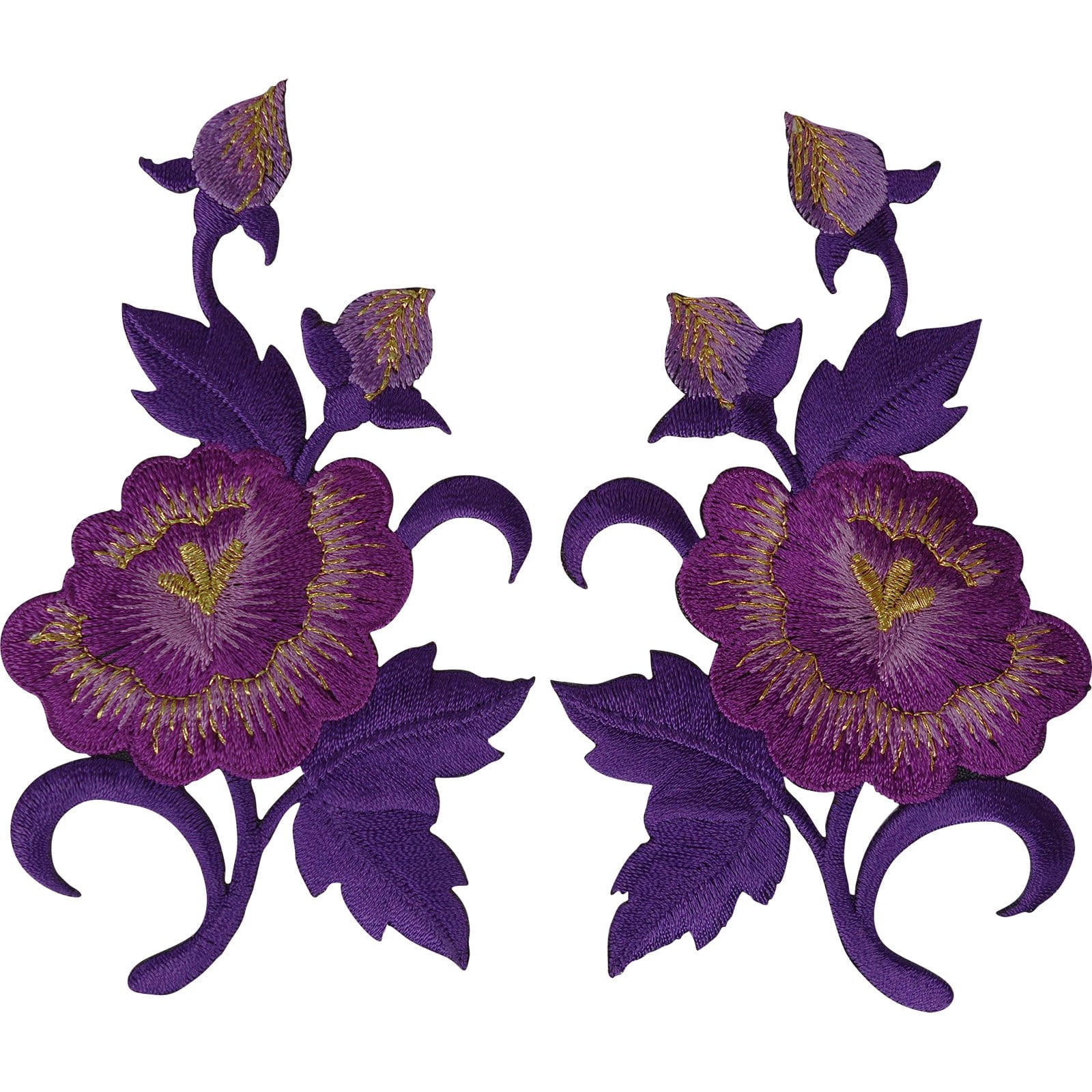 Pair of Purple Flower Patches Iron Sew On Jeans Embroidered Patch Badge Flowers