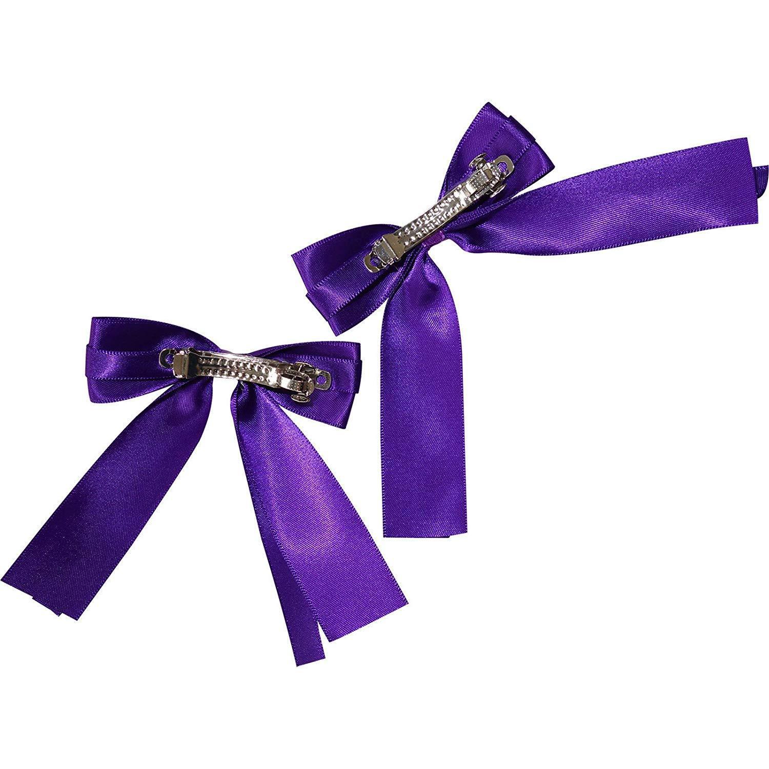 Pair of Purple Hair Bow Ribbon Clips Grips Girls Toddler Baby Kids Accessories