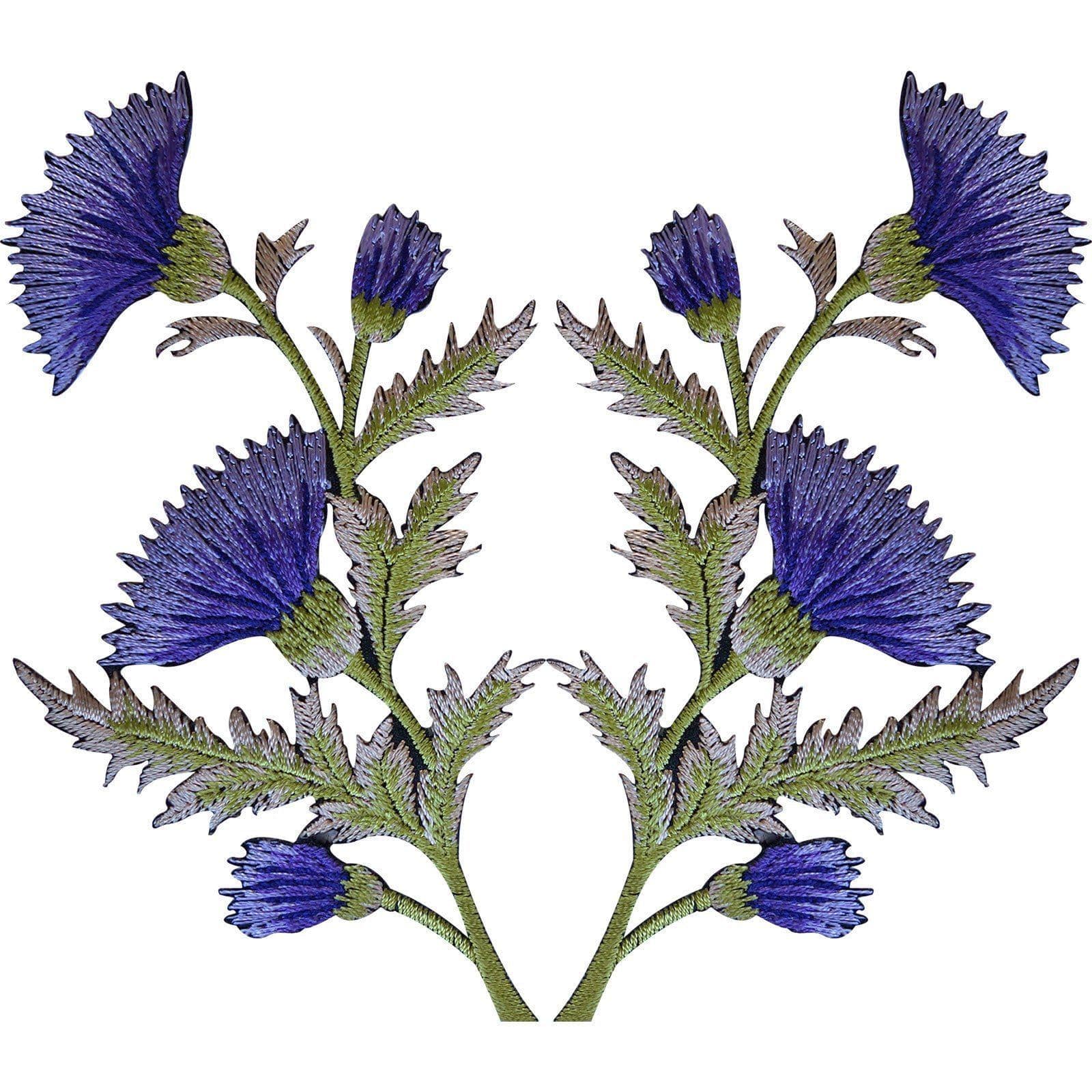 Pair of Purple Lavender Thistle Flower Patches Iron Sew On Flowers Patch Badge