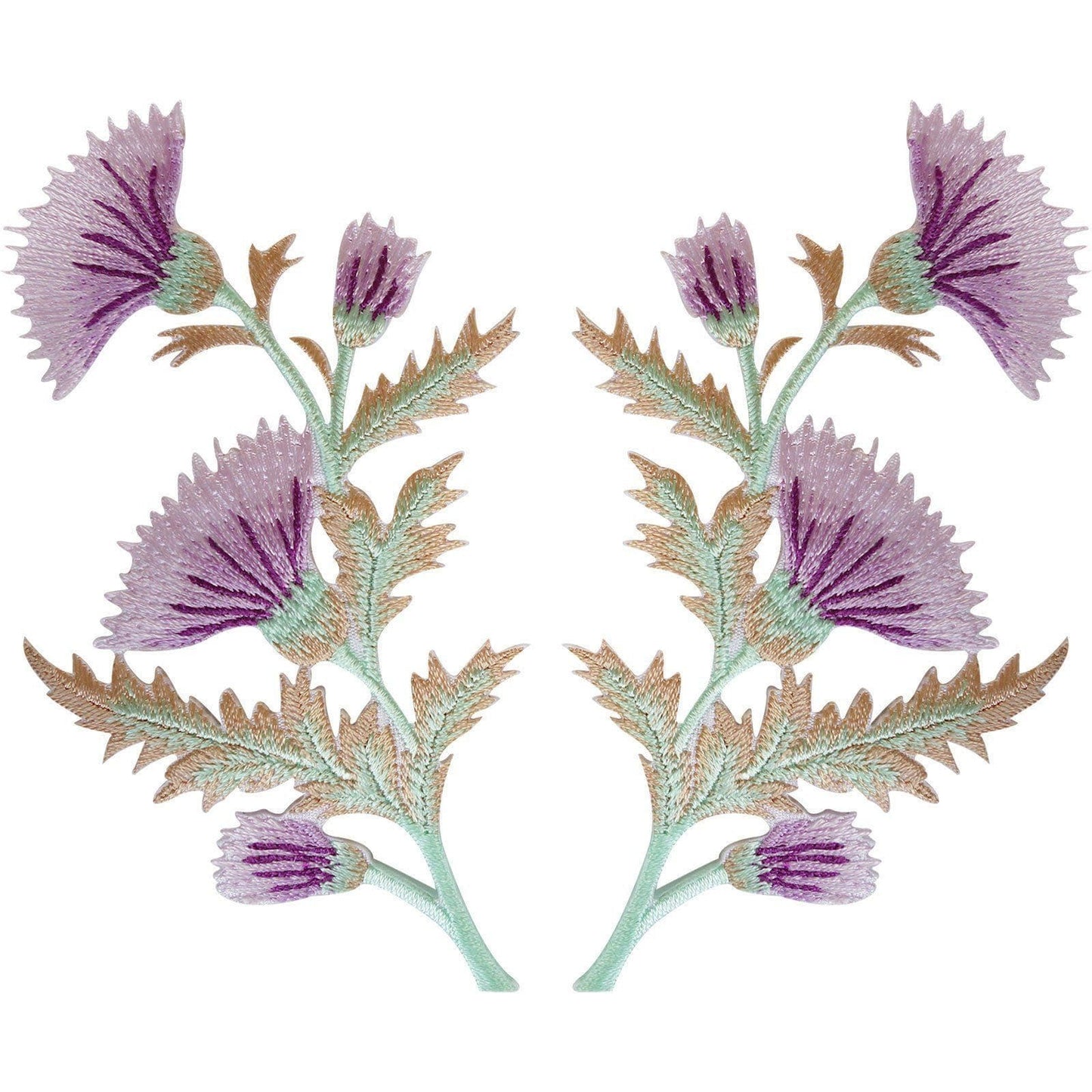 Pair of Purple Pink Thistle Flower Patches Iron Sew On Flowers Patch Badge Motif
