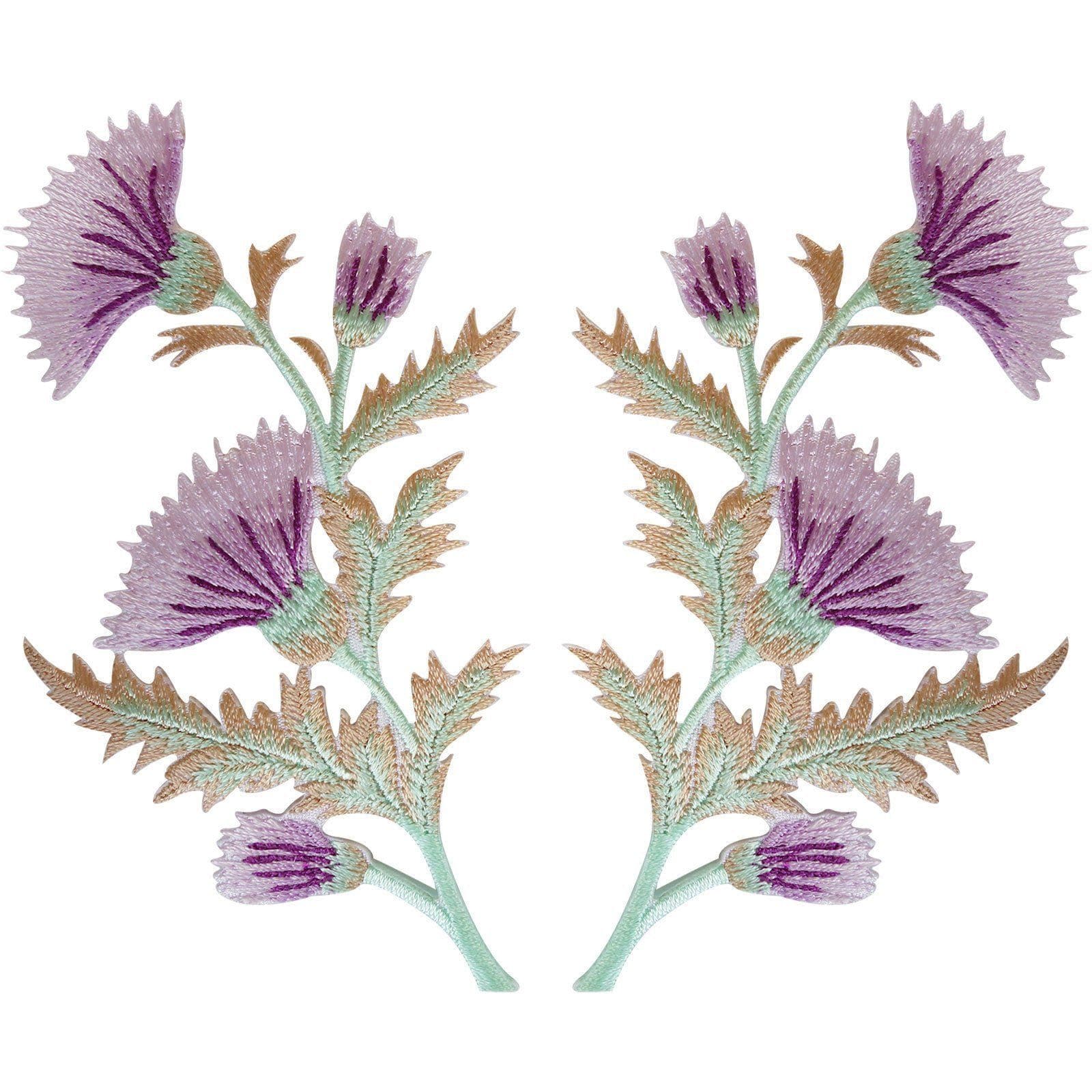 Pair of Purple Pink Thistle Flower Patches Iron Sew On Flowers Patch Badge Motif