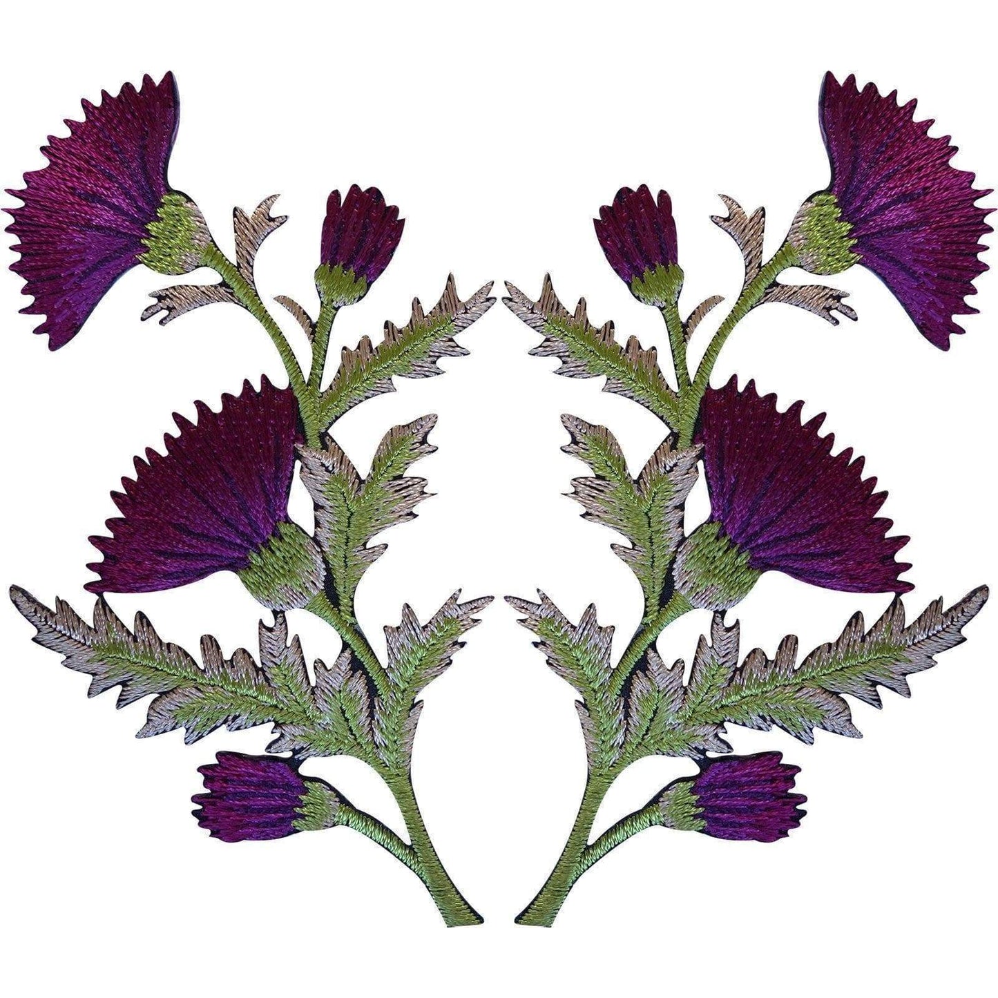 Pair of Purple Thistle Flower Patches Iron Sew On Embroidery Patch Badge Flowers