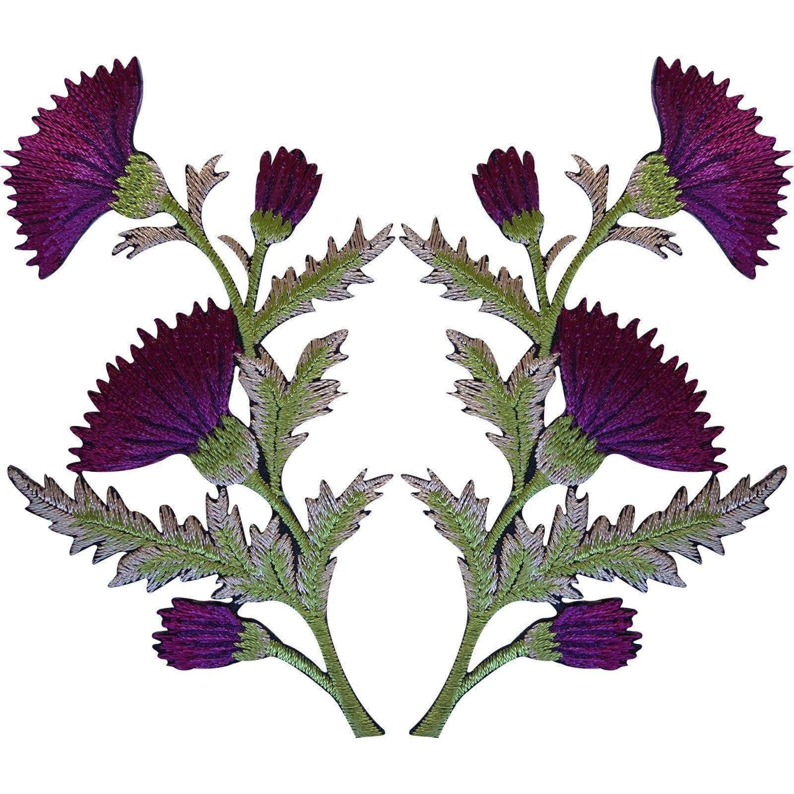 Pair of Purple Thistle Flower Patches Iron Sew On Embroidery Patch Badge Flowers