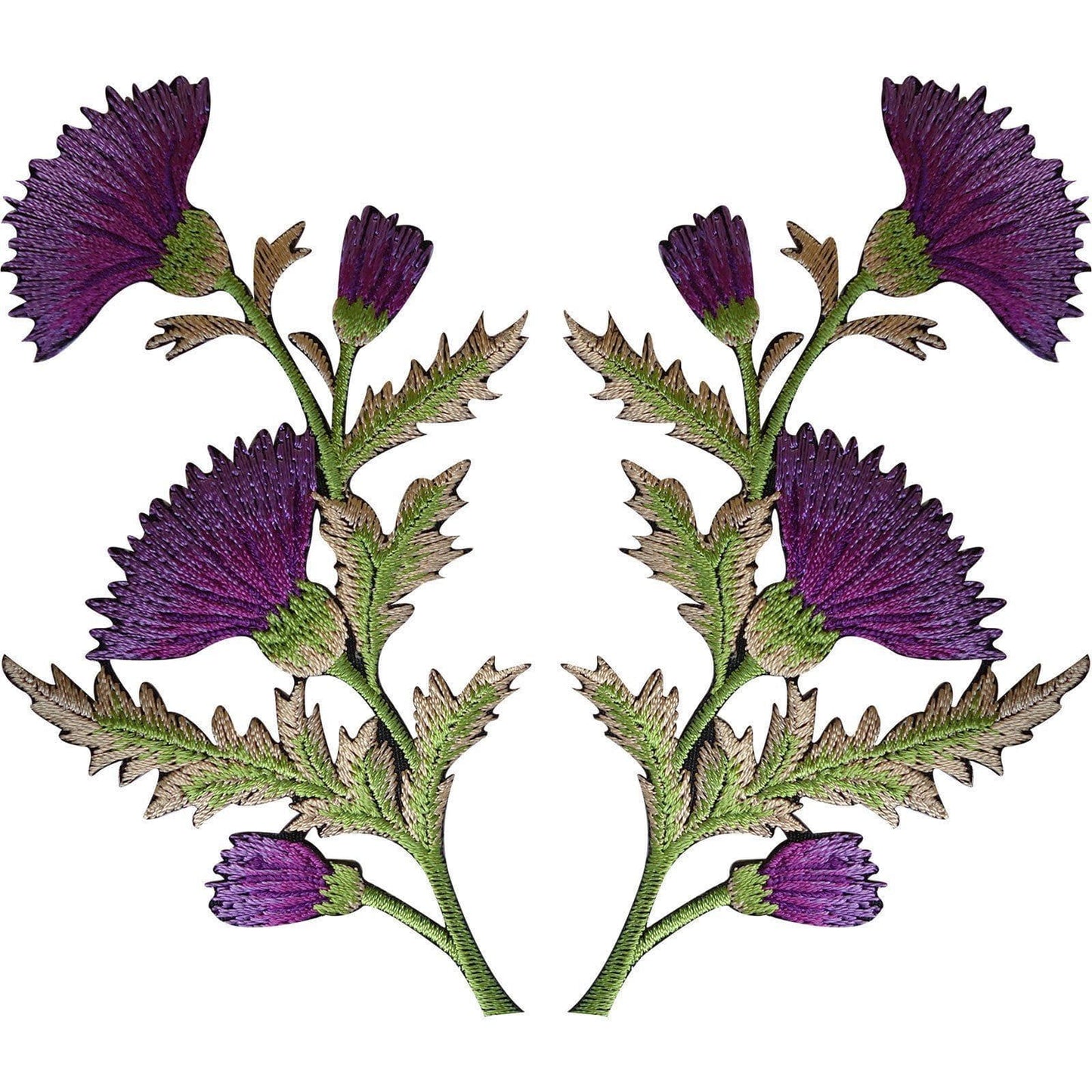 Pair of Purple Thistle Flower Patches Iron Sew On Shirt Bag Flowers Patch Badge