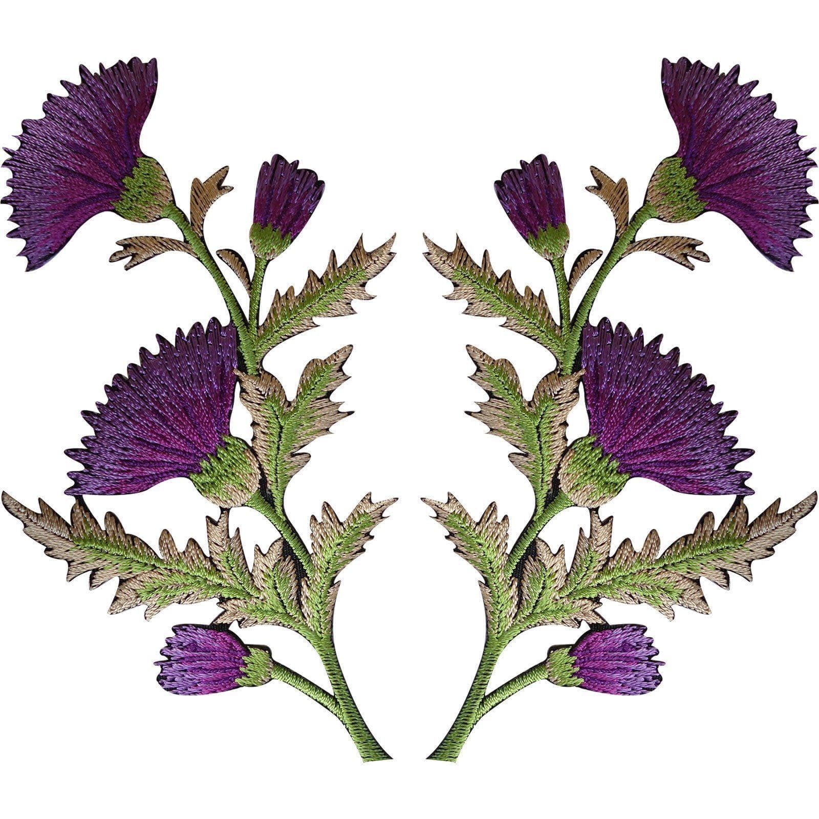 Pair of Purple Thistle Flower Patches Iron Sew On Shirt Bag Flowers Patch Badge