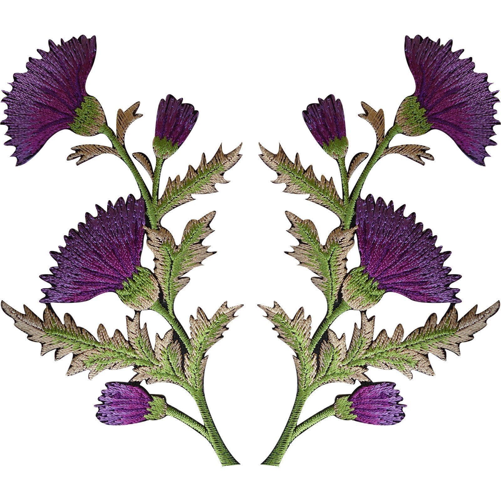 Pair of Purple Thistle Flower Patches Iron Sew On Shirt Bag Flowers Patch Badge