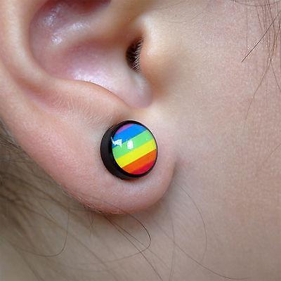 Pair of Rainbow Magnetic Clip On Black Stud Earrings Gay Pride Flag Mens Womens Pair of Rainbow Magnetic Clip On Black Stud Earrings Gay Pride Flag Mens Womens