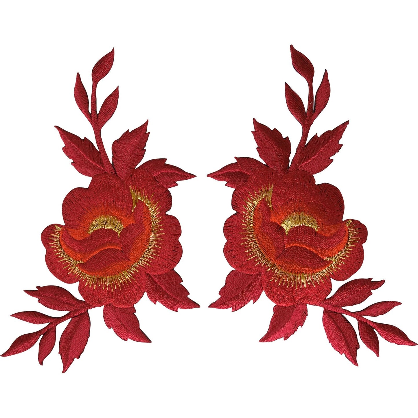 Pair of Red Flower Patches Iron Sew On Denim Jeans Bag Flowers Embroidered Patch