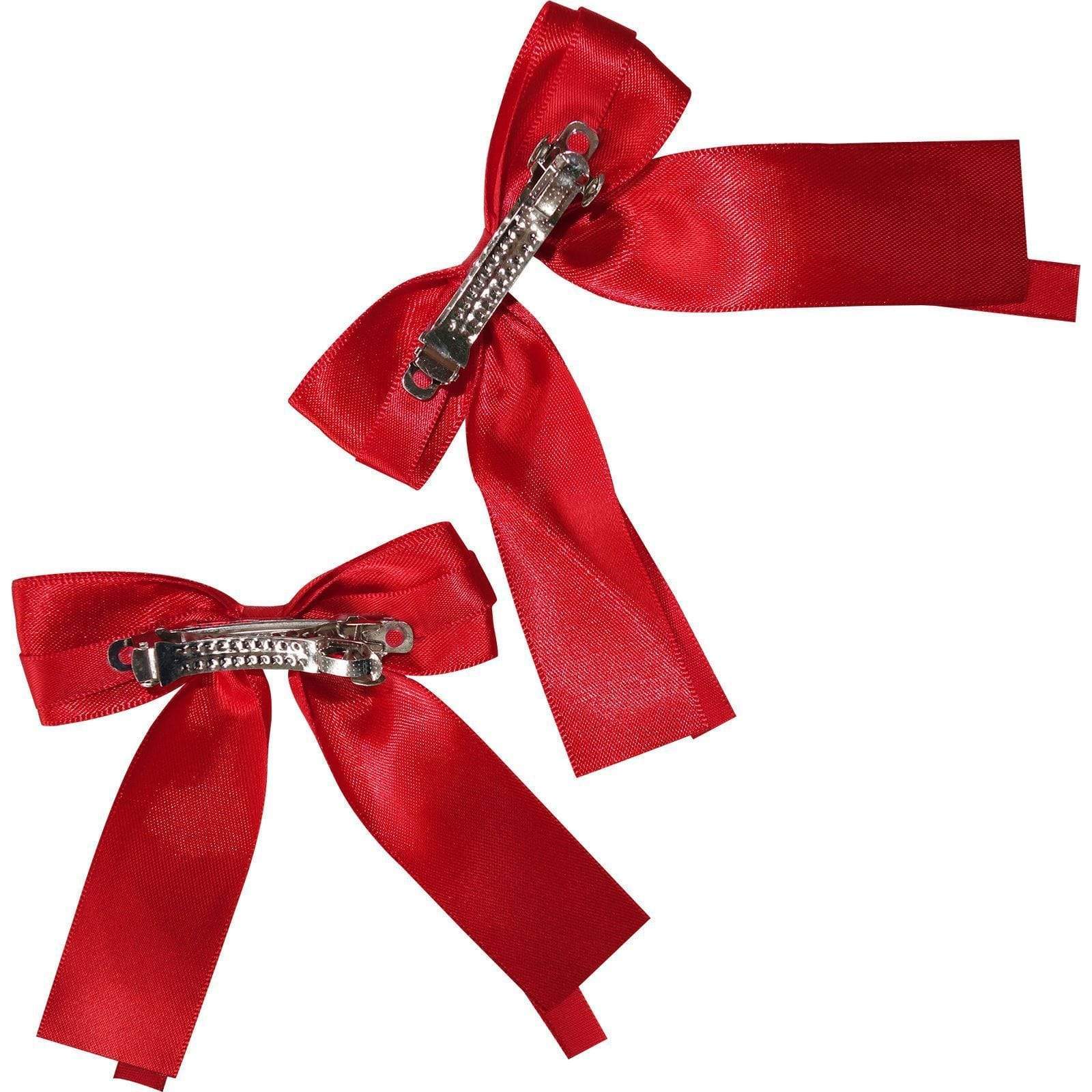 Pair of Red Hair Bow Ribbon Clips Grips Girls Toddler Childrens Kids Accessories
