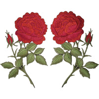 Pair of Red Rose Flower Patches Iron On Sew On Jeans Clothes Flowers Patch Badge