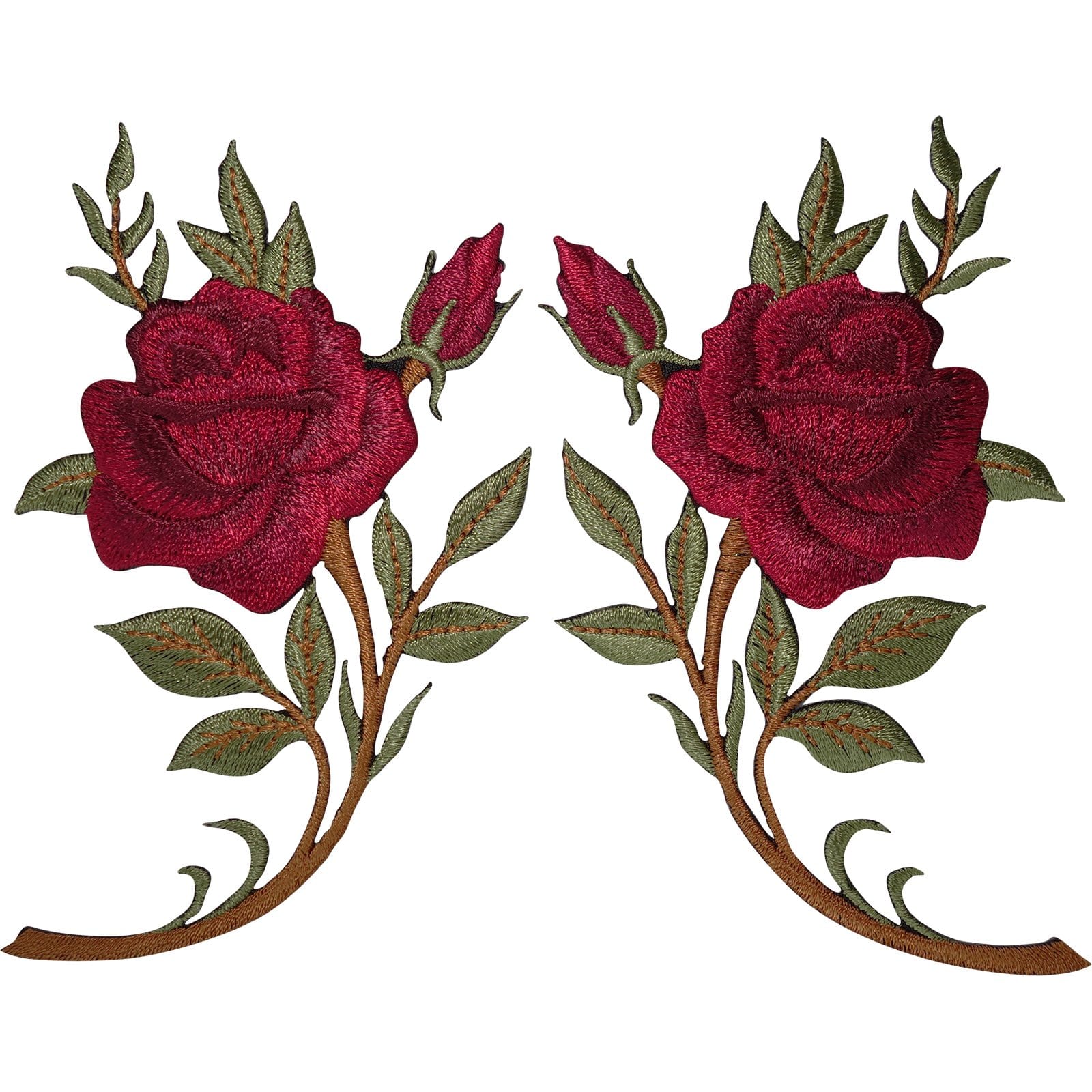 Pair of Red Rose Flower Patches Iron Sew On Clothes Bags Embroidered Patch Badge