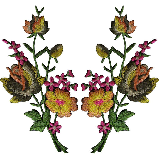 Pair of Rose Flower Patches Iron Sew On Flowers Embroidered Patch Badge Crafts