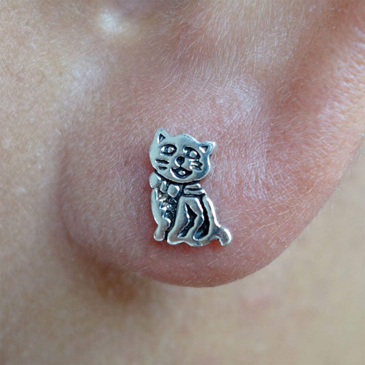 Pair of Silver Cat Stud Earrings 925 Sterling Ear Studs Womens Girls Jewellery