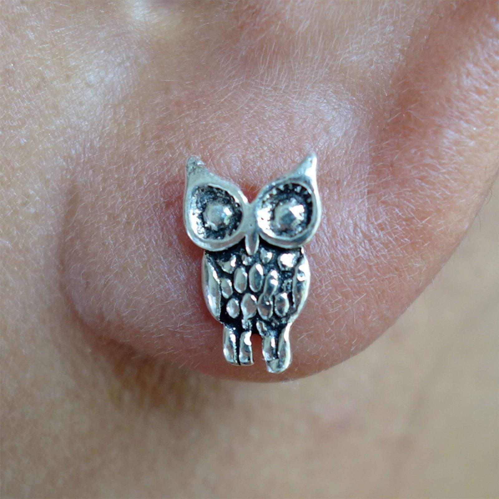 Pair of Silver Owl Stud Earrings 925 Sterling Ear Studs Womens Girls Jewellery