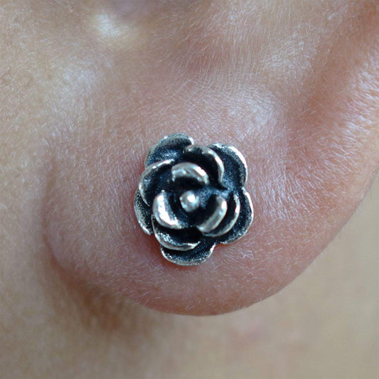 Pair of Silver Rose Stud Flower Earrings 925 Sterling Floral Ear Studs Jewellery