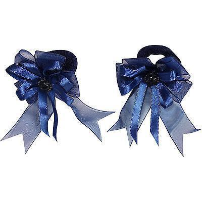 Pair of Small Blue Hair Bow Ribbon Scrunchies Elastics Bobbles Girls Accessories