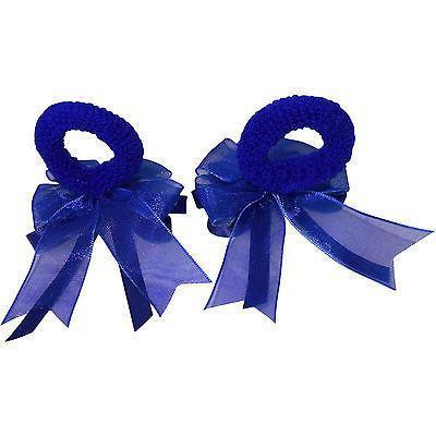 Pair of Small Blue Hair Bow Ribbon Scrunchies Elastics Bobbles Kids Accessories
