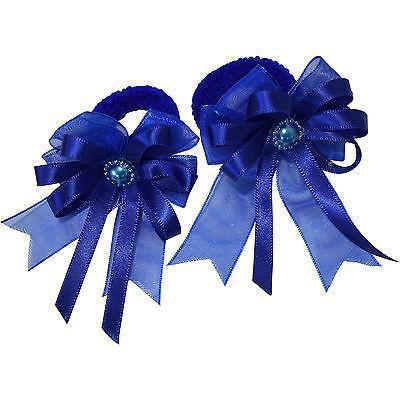 Pair of Small Blue Hair Bow Ribbon Scrunchies Elastics Bobbles Kids Accessories