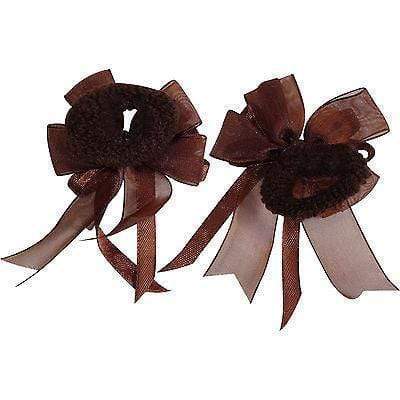 Pair of Small Brown Hair Bow Ribbon Scrunchie Elastics Bobbles Girls Accessories