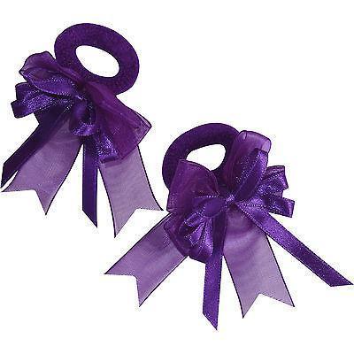 Pair of Small Purple Hair Bow Ribbon Scrunchie Elastic Bobbles Girls Accessories