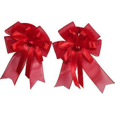 Pair of Small Red Hair Bow Ribbon Scrunchies Elastics Bobbles Girls Accessories