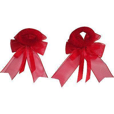 Pair of Small Red Hair Bow Ribbon Scrunchies Elastics Bobbles Girls Accessories