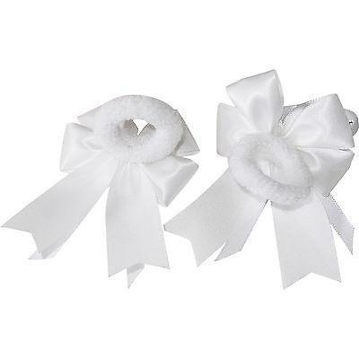 Pair of Small White Hair Bow Ribbon Scrunchies Elastic Bobbles Girls Accessories