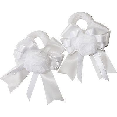 Pair of Small White Hair Bow Ribbon Scrunchies Elastic Bobbles Girls Accessories