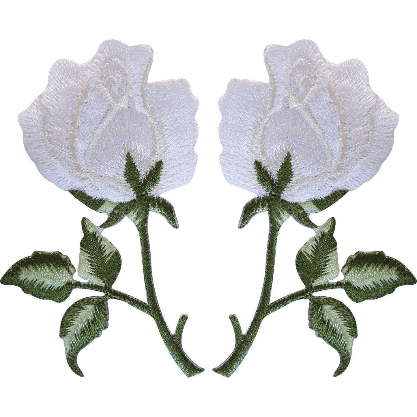 Pair of White Rose Patches Iron On Sew On Embroidered Roses Flowers Patch Badge