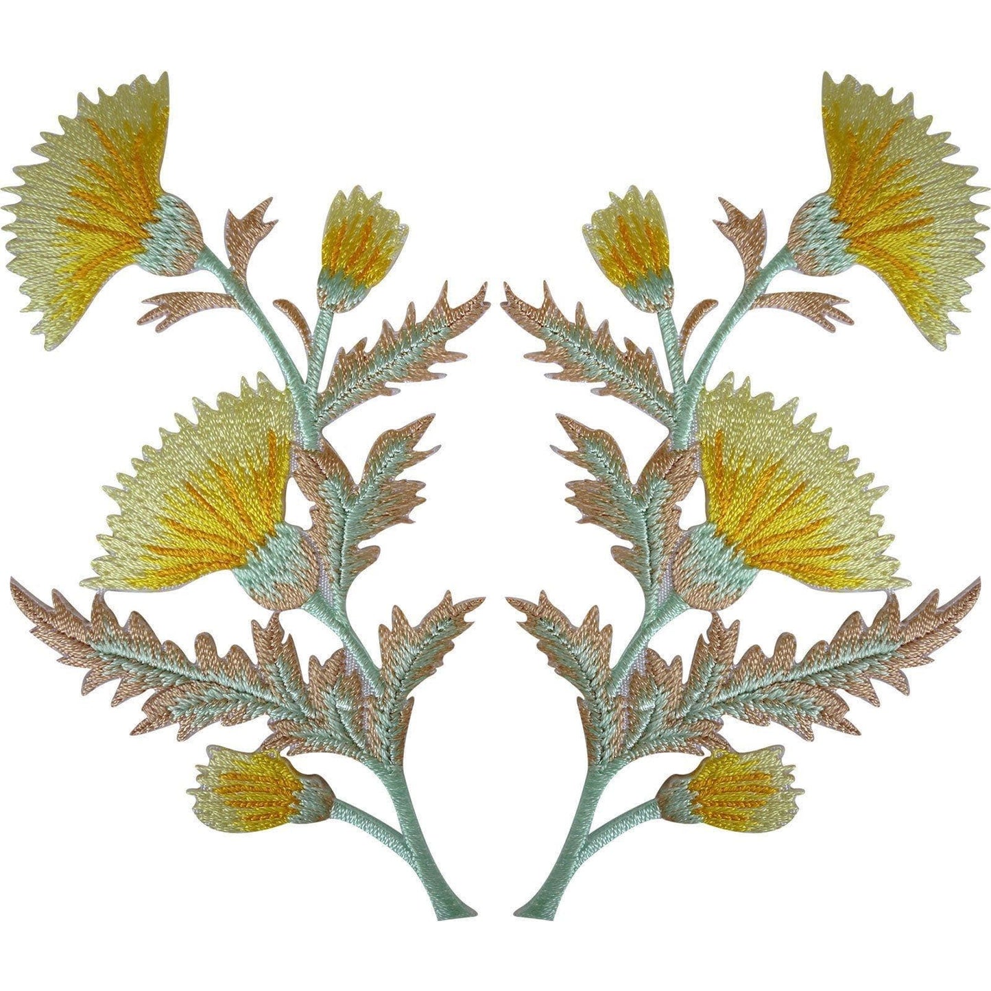 Pair of Yellow Thistle Flower Patches Iron Sew On Embroidery Patch Badge Flowers